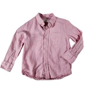 Crewcuts Boys Pink Linen Cotton Button Down Shirt Size 4-5 Long Sleeve Classic
